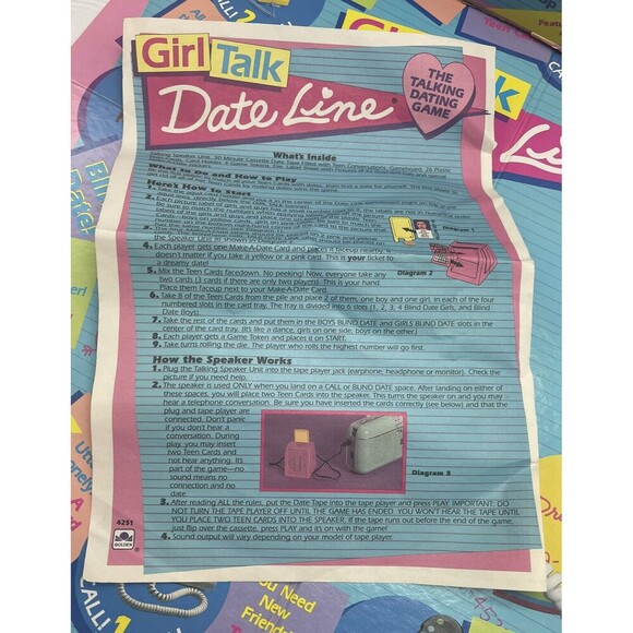Vintage Girl Talk Date Line Board Game Dateline 1989  No Cassete Incomplete - Picture 6 of 16